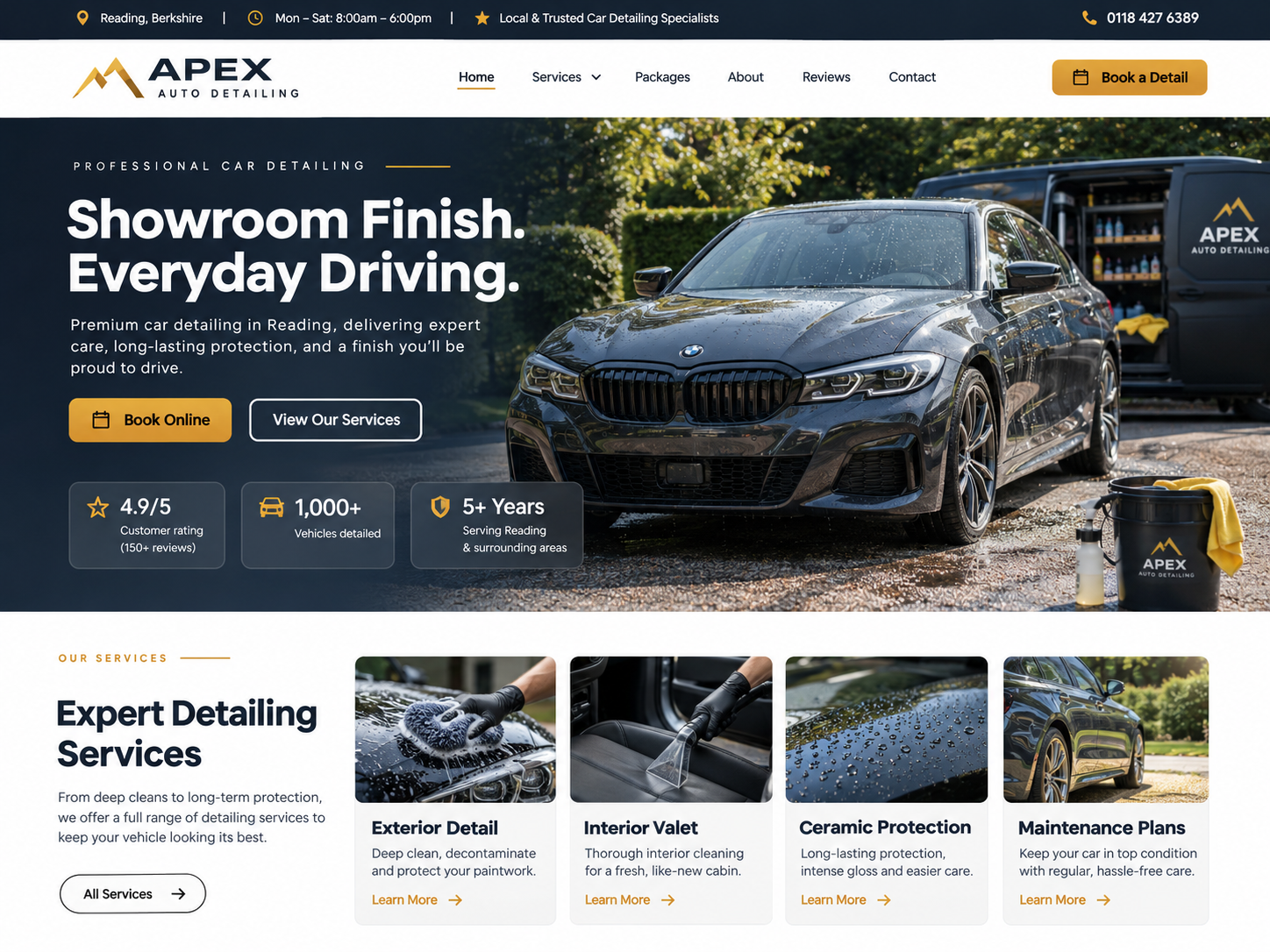 Apex Auto Detailing website homepage